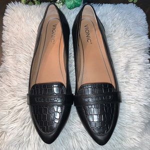 VIONIC SAVANNAH FLAT GENUINE LEATHER POINTED TOE BLACK LADIES SIZE 10